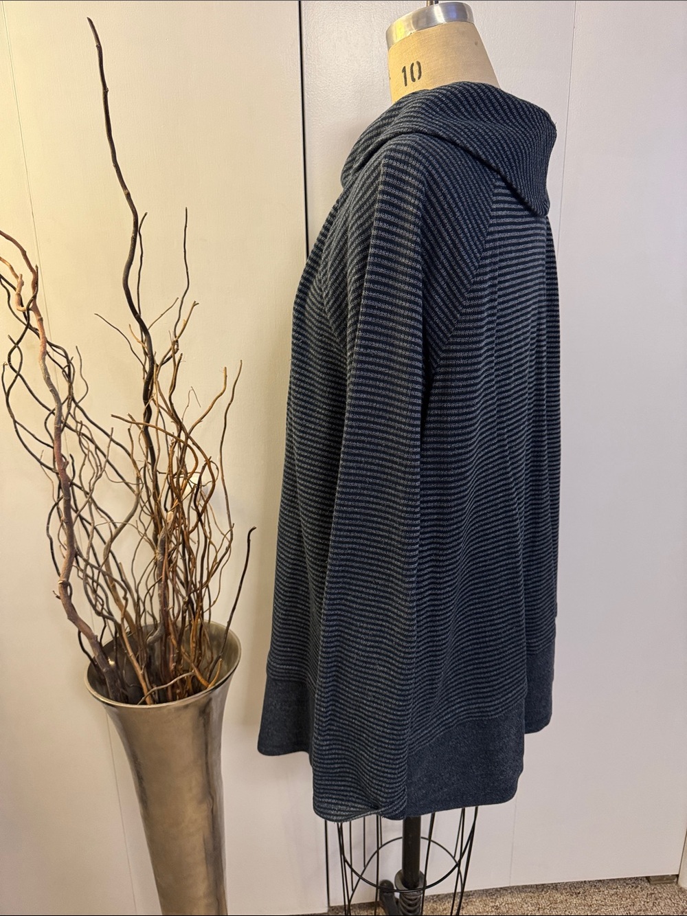 J. Jill Striped Cowl Neck Tunic Sweater - Dark Gray - Picture 3 of 6